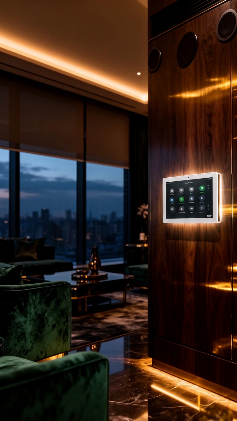 Luxury living room with integrated audio, lighting and Crestron control